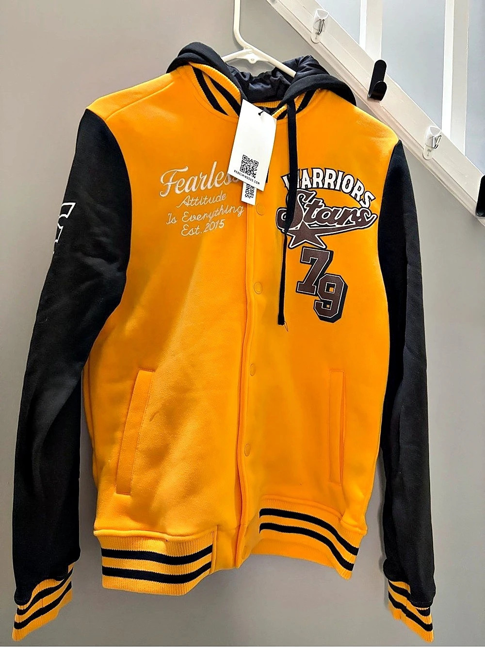 0243: Rebel Minds Warriors Stars 79 Varsity Jacket Orange & Black